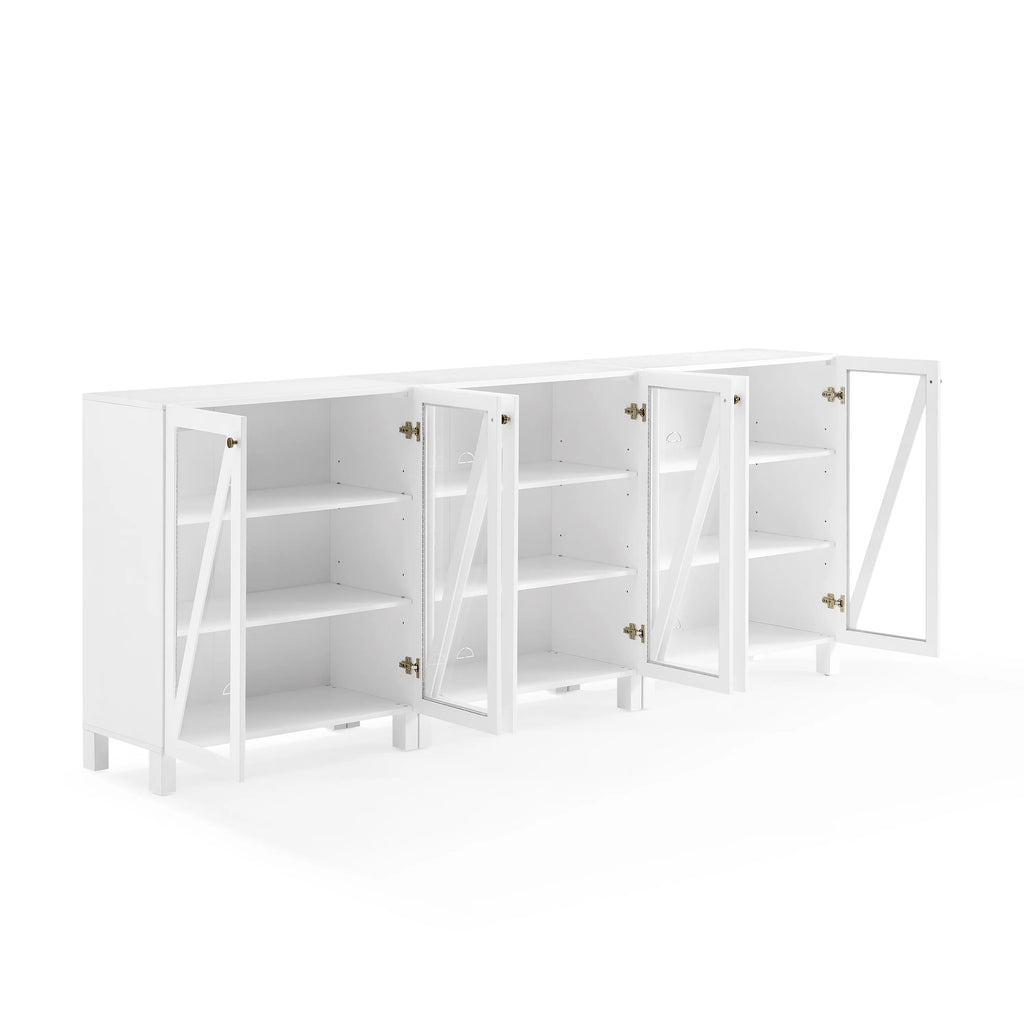 White Wood Media Storage Cabinet Set of 3 V9584