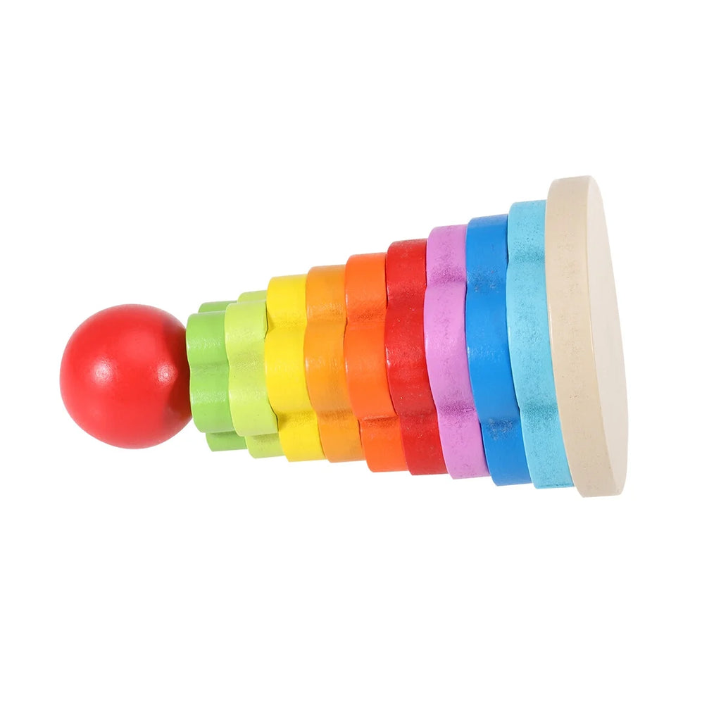 Rainbow Stacking Game Toy Circle Building Blocks Tower Educational Wooden Toy L841022