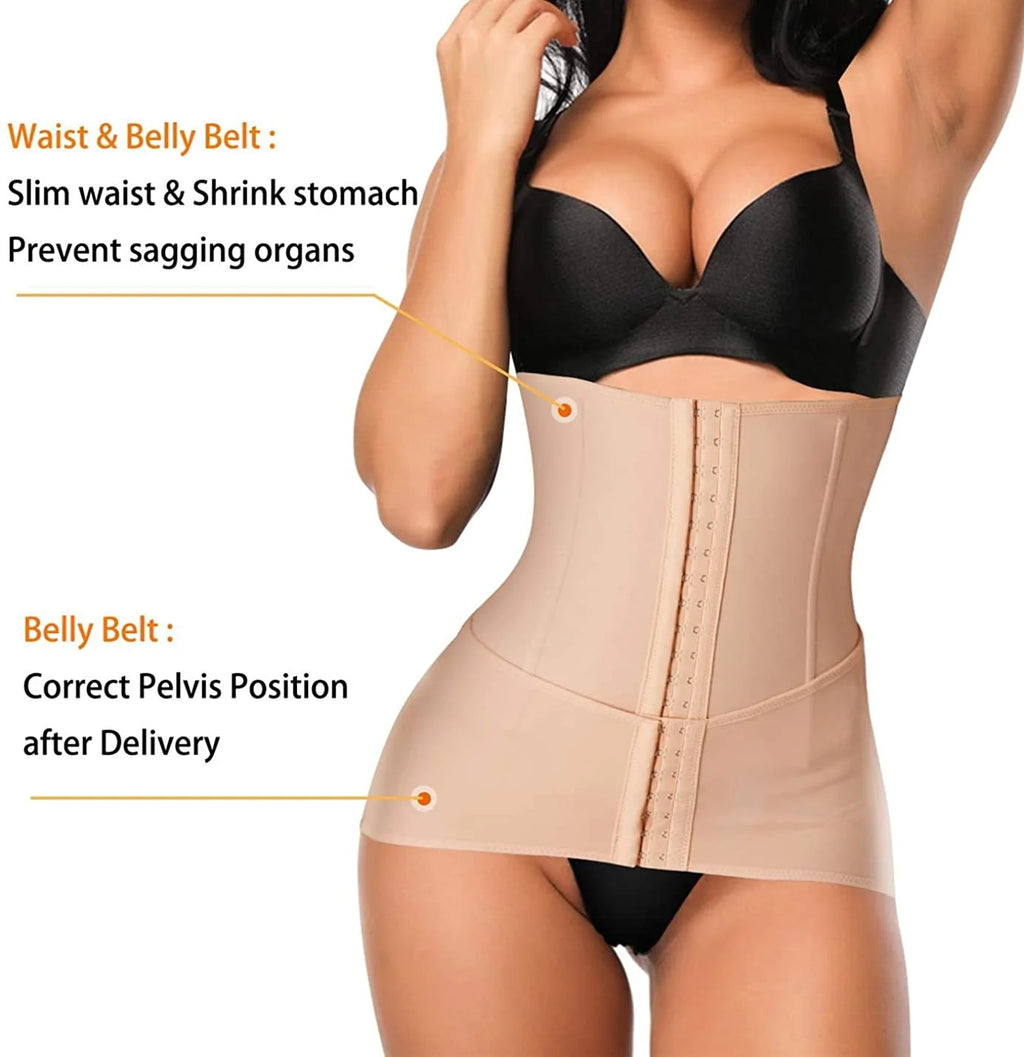 2 in 1 Postpartum Belly Wrap Girdle Pelvis Belt Waist Trainer Shapewear (Beige Small) P163639