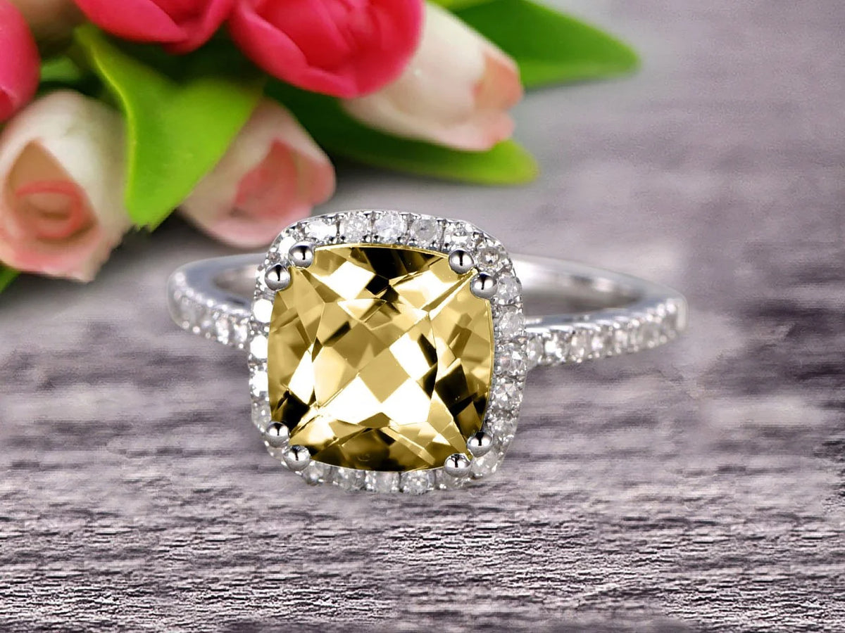 10k White Gold Halo Engagement Ring T600