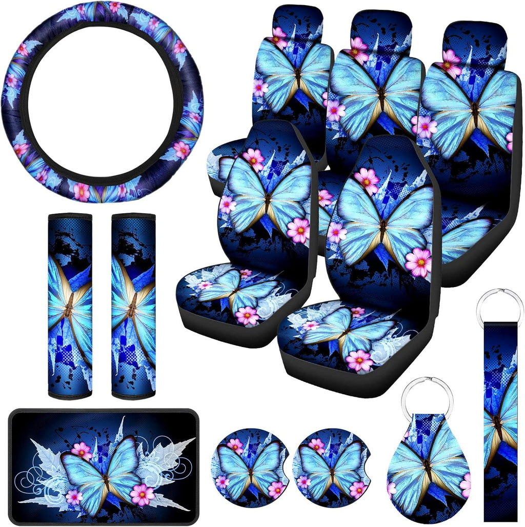 15 Pieces Butterfly Car Seat Covers Full Set with Steering Wheel Cover L62516