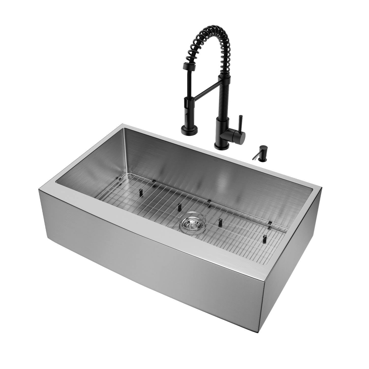 Stainless Steel Matte Black Apron Front Kitchen Sink and Faucet K440168
