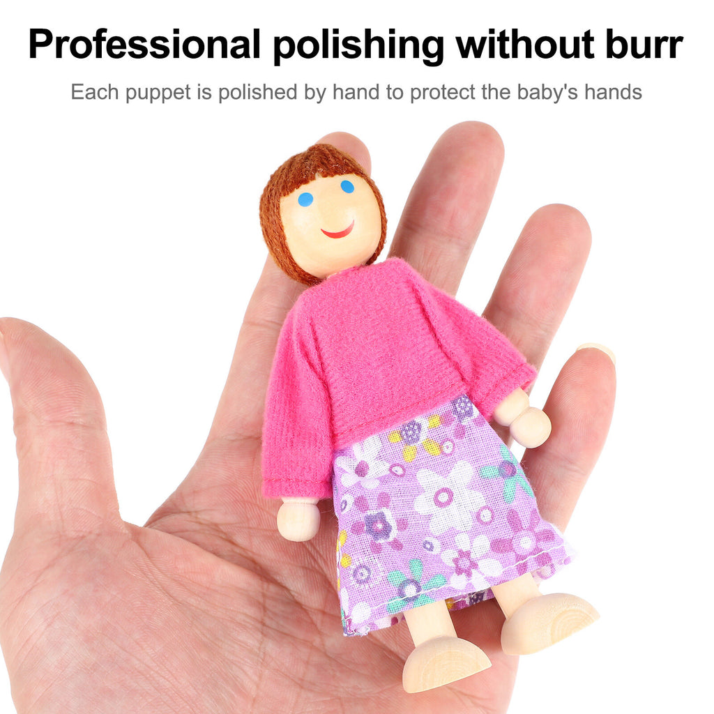 6 Pcs Wooden Doll House Figures Family Member Dolls U699