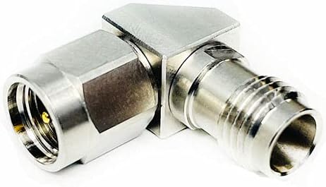 2.4 mm Female to 2.92 mm Male Right Angle Microwave Adapter, DC to 40 GHz, 50 Ohm, Stainless Steel Body R2918