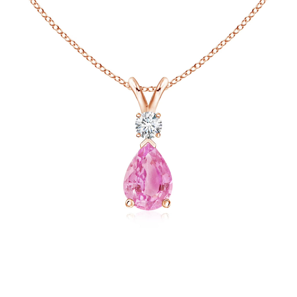 Pink Sapphire Diamond Teardrop Pendant Necklace in 14K Rose Gold D582