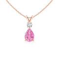 Pink Sapphire Diamond Teardrop Pendant Necklace in 14K Rose Gold D582
