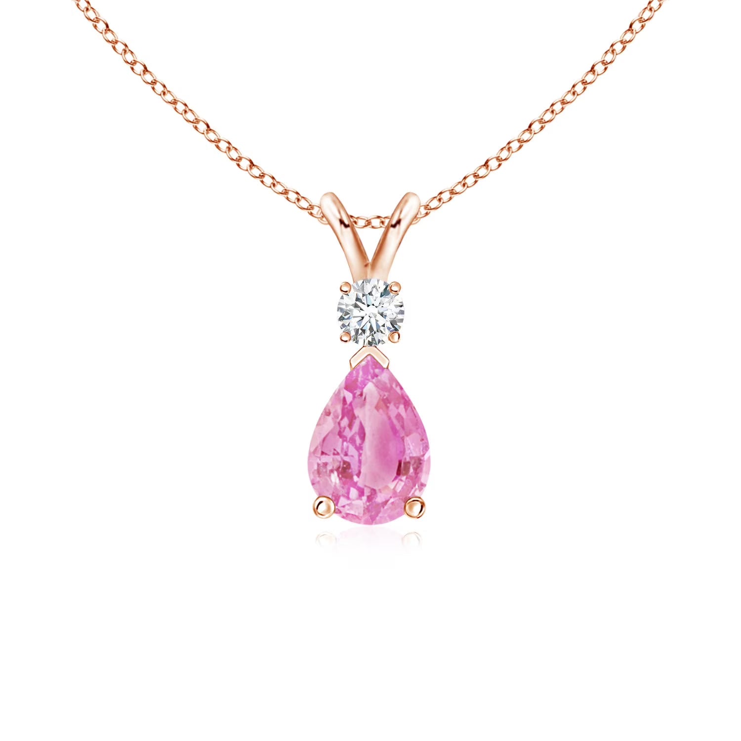 Pink Sapphire Diamond Teardrop Pendant Necklace in 14K Rose Gold D582