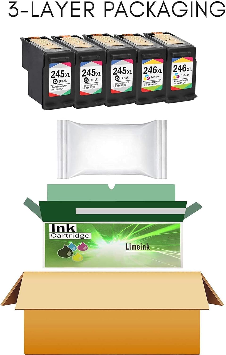 5 Pack High Yield Ink Cartridges (3 Black, 2 Color) J90418