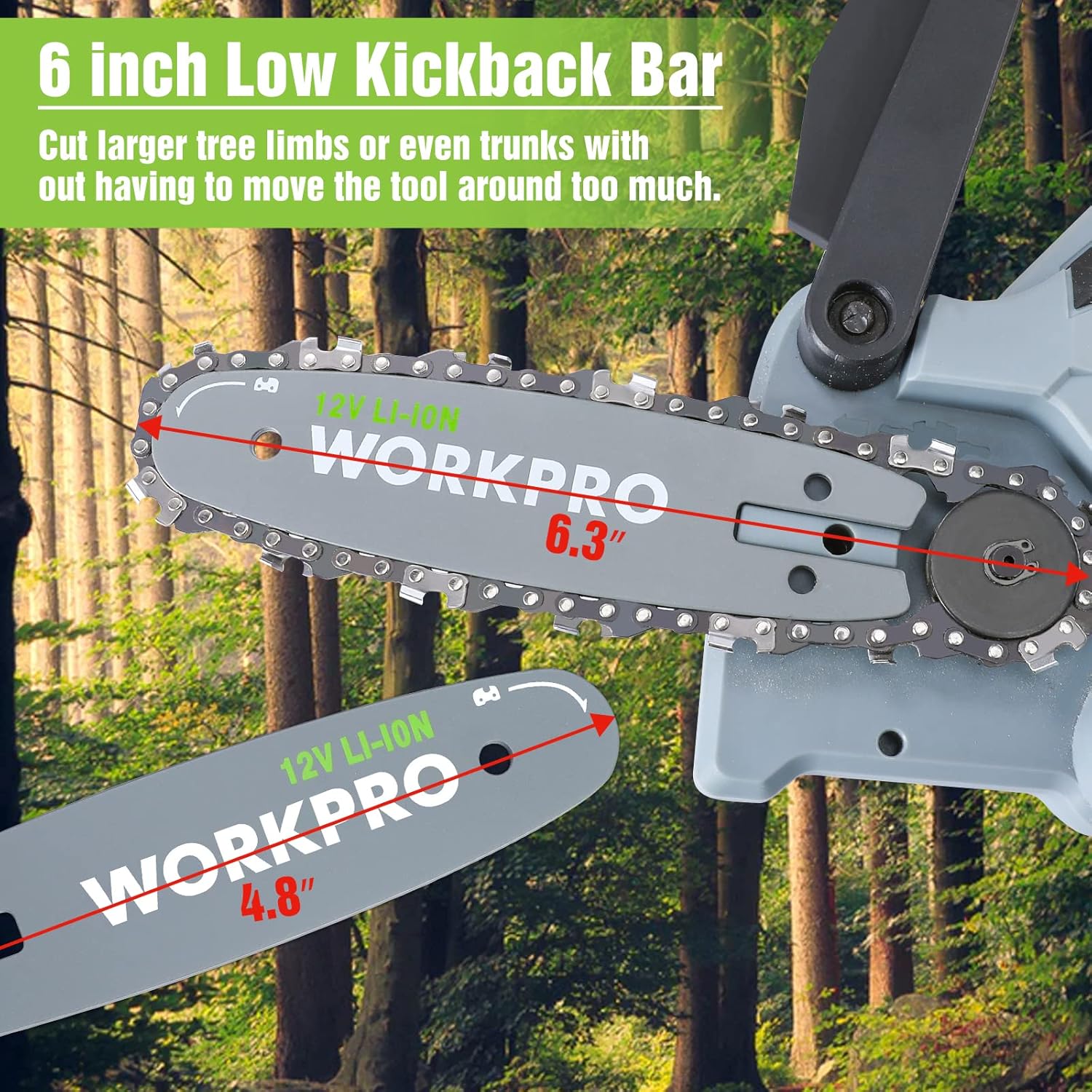 6" Cordless Mini Chainsaw with 2 Batteries and Replacement Guide Bar B615577