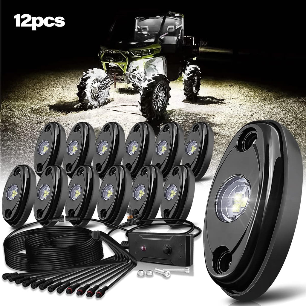 White 12Pods Led Rock Lights Kit with Switch Harness E45762