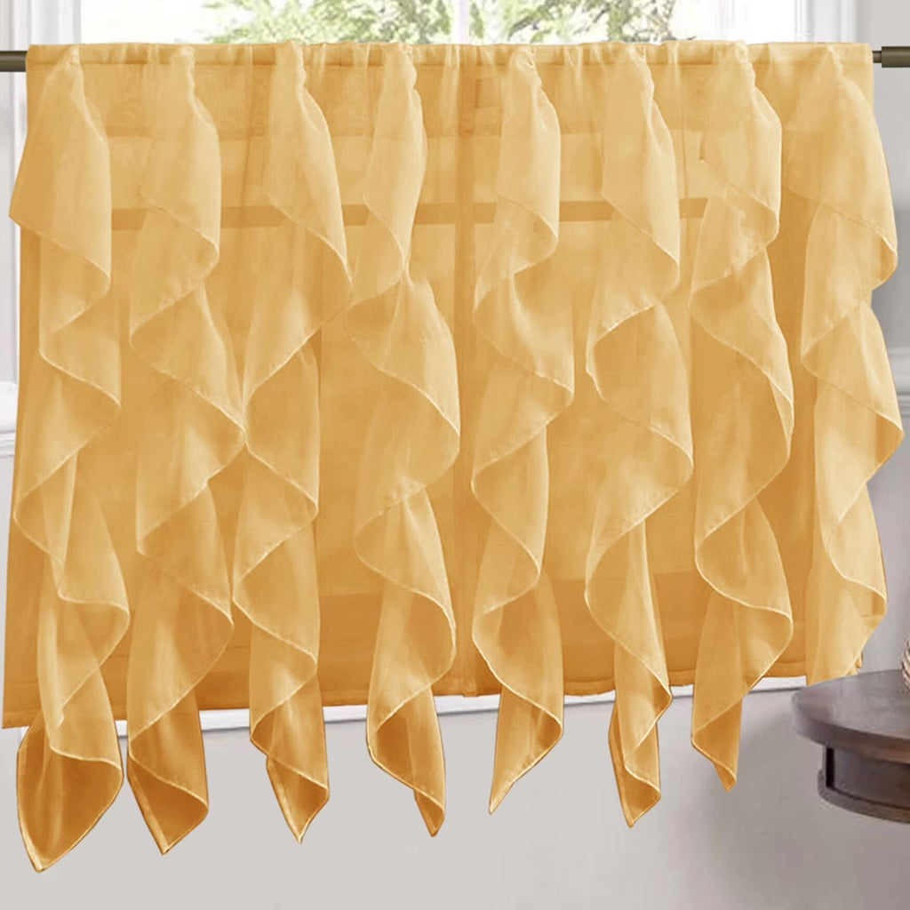Camel Vertical Ruffled Waterfall Valance and Curtain Tiers 36" tier pair U202492