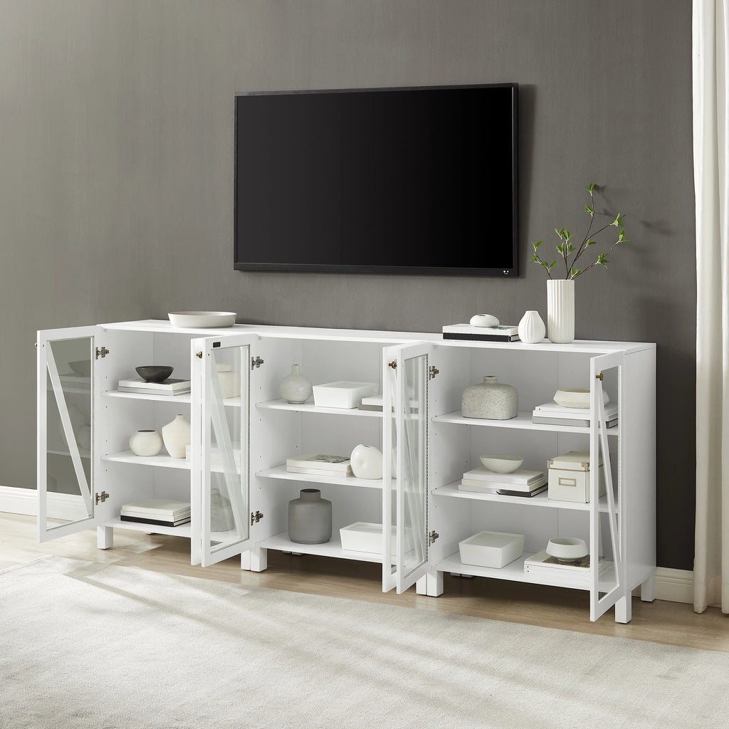 White Wood Media Storage Cabinet Set of 3 V9584