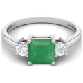 0.95 Ctw Princess Cut Square Emerald 925 Sterling Silver Trio Stone Ring I3001