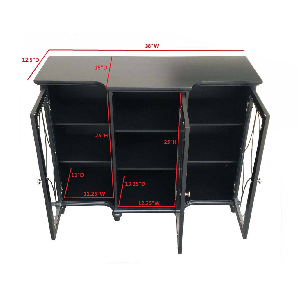 Black Wood Sideboard Buffet Console Table with Glass Cabinet Doors G293