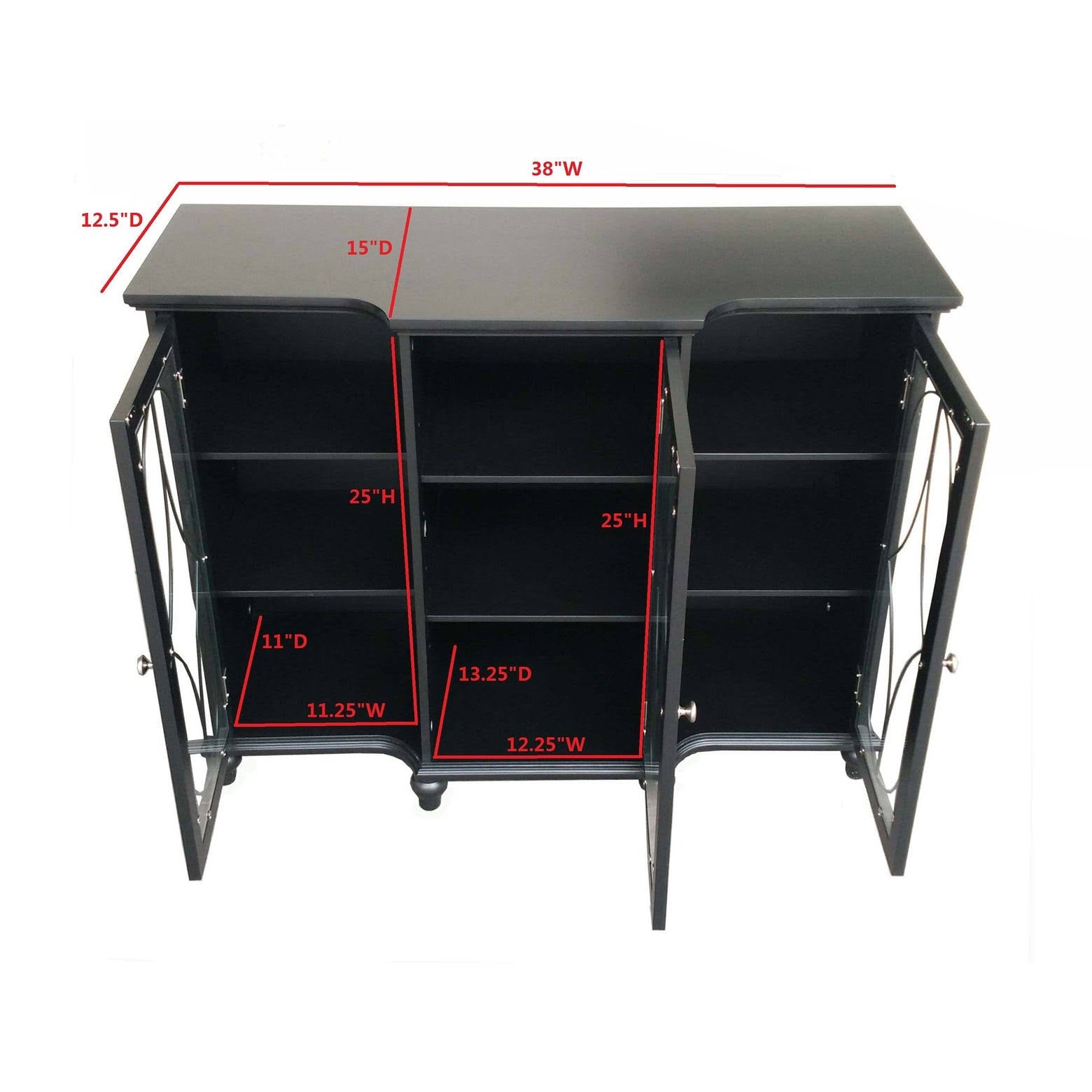 Black Wood Sideboard Buffet Console Table with Glass Cabinet Doors G293