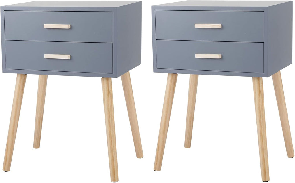 Set of 2 Light Blue Wood Nightstand with 2 Drawers H508