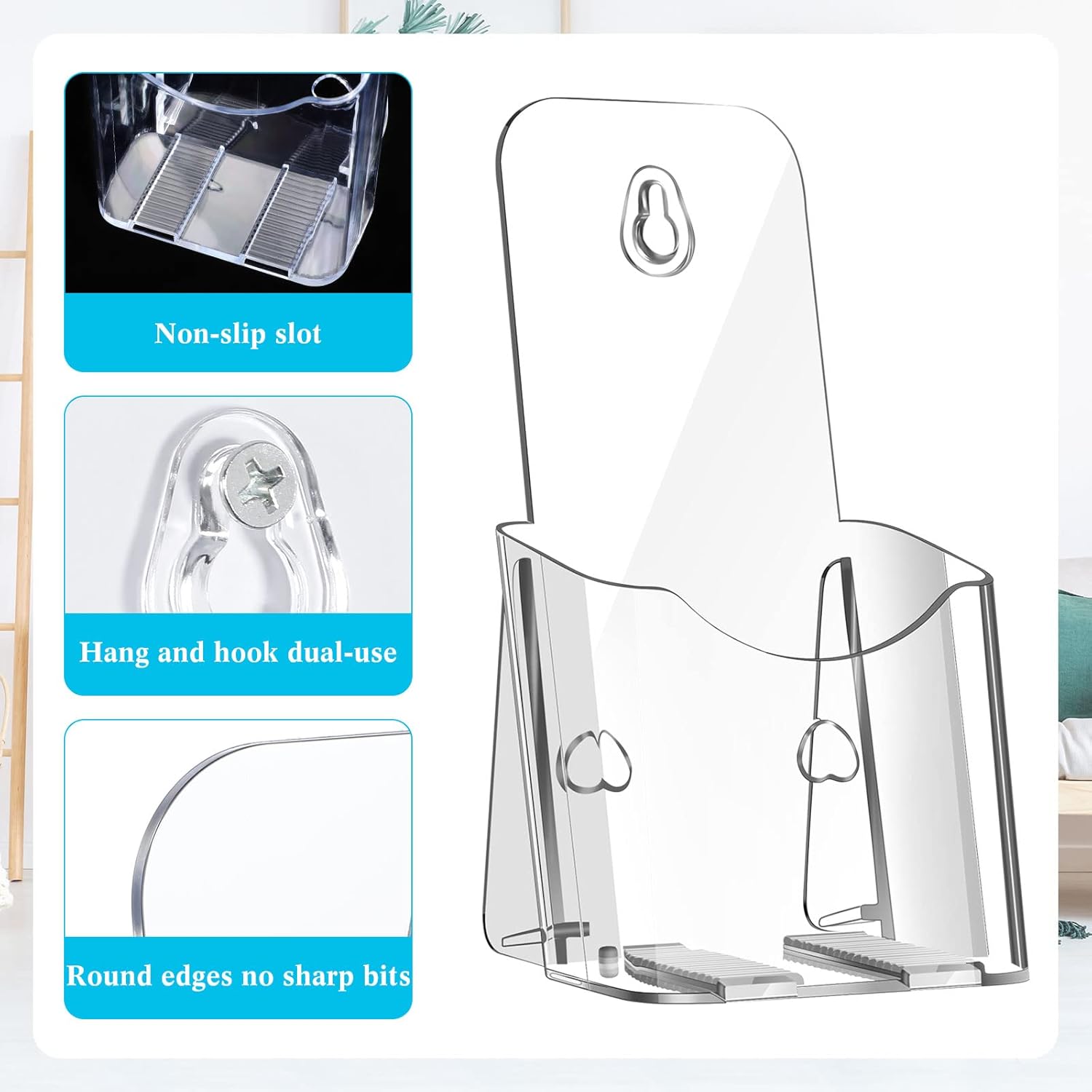 Clear Acrylic Brochure Holder with Adhesive Hooks, Pack of 2 T7242