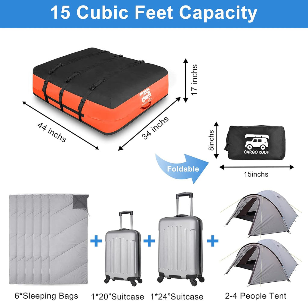 Car Roof Bag, 21 Cubic Feet, 100% Waterproof Anti-Tear 900D PVC, Includes Anti-Slip Mat, 6 Door Hooks, Storage Bag G29671